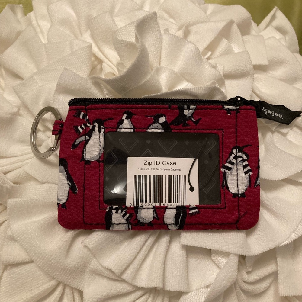 Vera Bradley Zip ID Case Playful Penguins Cabernet - NWT
